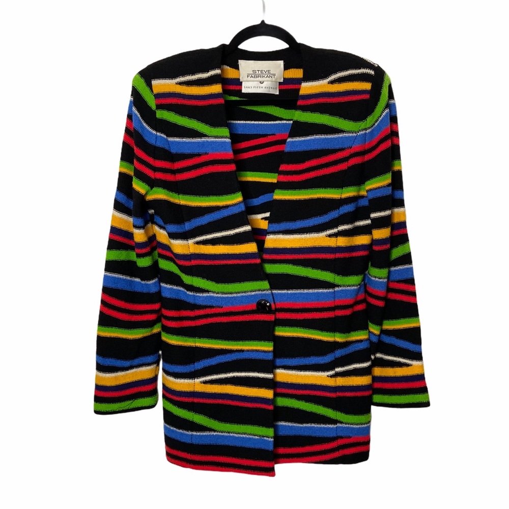Steve Fabrikant Blazer Abstract Stripes Multi-color 90s Wool-Blend - Picture 3 of 11